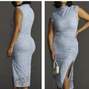 Anthropologie The Maya Ruched Cowl-Neck Dress: Lace Edition Sky Blue 3X